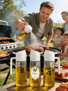 1pc Creative Olive Print 2-In-1 Oil Dispenser And Sprayer - 400ml Large Capacity Kitchen Bottle, Suitable For Cooking, Salad, Frying, Grilling, Household Kitchen Olive Oil Spray - Multicolor - View 5