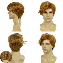 REEWES品牌男士短款棕色卷发假发，合成材质，适合日常佩戴、派对角色扮演，以及日常戏剧表演。 - 彩色 - 查看 3