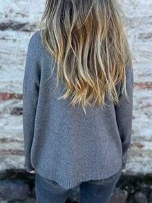 Full Size Turtleneck Long Sleeve Sweater Plus Size - trắng - Xem 9