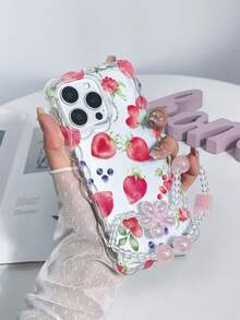 1pc Strawberry Print Shockproof Phone Case With Lanyard, Compatible With IPhone11 12 13 14 11Promax 12Promax 13Promax 14Promax XR 15 15PRO 15PROMAX 16 16PRO 16PROMAX 17 17PRO 17PROMAX - Multicolor - View 4