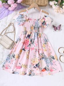 Young Girl Floral Ruffle Jumpsuit, Suitable For Summer Vacation - Pink - View 3