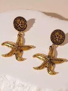 一对海洋元素海星贝壳吊坠耳环，百搭耳环，是夏季海滩派对的完美之选 - 耳釘 - 查看 7