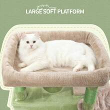 HaluPeit Large Cat Tree, 170 Cm High, With 8 Scratching Posts, 2 Caves, Large Platforms, Washable Mat, Hammock, Plush Balls, Multi-El Cat Tree, Green/Brown - Green - View 6