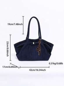 Dedoo 1 chiếc túi xách tay giả da lộn (kèm phụ kiện), dung tích lớn, màu trơn, kiểu dáng thanh lịch dành cho nữ, túi công sở phong cách retro phù hợp cho nữ sinh, phụ nữ, sinh viên và người đi làm. - Xanh đậm - Xem 7