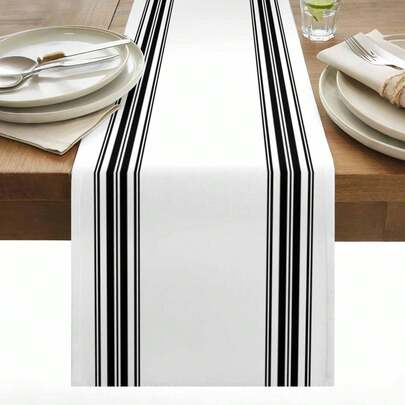 Retro Black And White Striped Table Runner, Non-Slip Linen Table Runner, Farmhouse Style Linear Art Dresser Table Runner, Dining Table Runner Suitable For Formal Dining, Kitchen, Dining Room