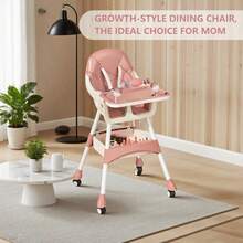 Removable 2-In-1 Baby High Chair, Double Tray Feeding Seat Converts To Low Chair, Portable Design With Locking Wheels And Storage Basket - Pink - View 5