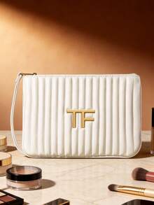 Tom Ford White Quilted Crossbody Bag Cosmetic Bag With Gold Logo And Chain Minimalist Evening Clutch - White - View 5