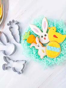 5pcs Easter Baking Cookie Cutter Set - Stainless Steel, Includes Rabbit, Carrot, Duck, Egg And Clover Shapes, Suitable For Holiday Baking, Easter Party DIY, Cookie Making Tools, Bunny And Egg Shapes - Multicolor - View 5