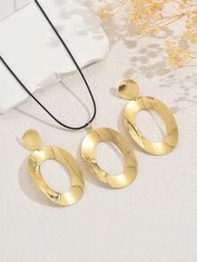 2pcs/Set Vintage French Geometric Necklace, Fashionable Women Metal Pendant Necklace Jewelry Set - Gold - View 2