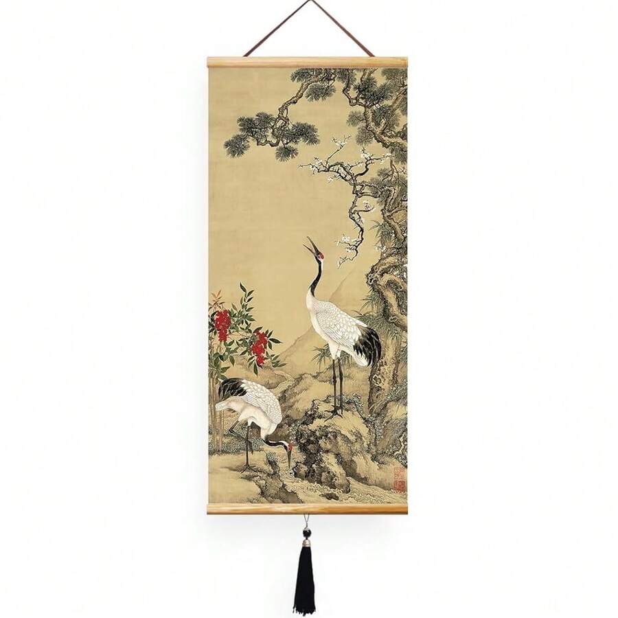 Prints Chinese Scroll Hanging Japanese Wall Art Decor Home - Longevityislikeapinecrane - View 1