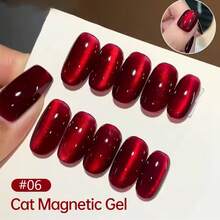 10ml/Bottle Mirror Red Crystal Cat Eye Gel Nail Polish, Winter Bestselling Red Glass Pearl Magnetic Cat Eye Gel Nail Polish, Red Manicure, Suitable For Toenails, Salon Use, Cute French Manicure, UV LED Lamp Manicure - Multicolor - View 2