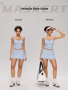 MASKERT Women's Sports Skirt, Tennis Golf Beach Skirt, Outdoor Sports Skirt, Anti-Glare, Comfortable & Skin-Friendly - Dusty Blue - View 2