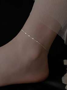 1pc S925 Sterling Silver Sparkling Cube Anklet, Simple & Elegant Design, Hypoallergenic, Classic Style Suitable For Women & Men Everyday Wear, Holiday, Perfect Jewelry Gift - Geometric - View 22