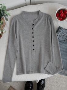 Women's Solid Gray Casual Long Sleeve Fitted Button-Up Cardigan, Spring/Summer - Grey - View 6