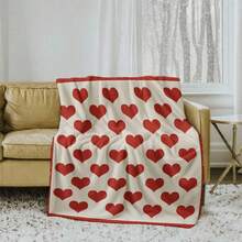 1pc Flannel Blanket With Large Red Hearts Pattern| Soft Beige Background, Perfect For Valentine'S Day, Cozy And Warm, Polyester, Digital Print, All Seasons Use, Machine Washable - White - View 2