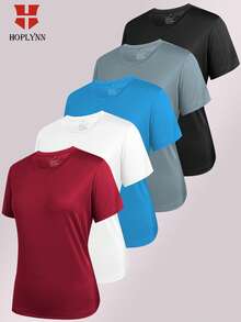 HOPLYNN 5-Piece Summer Lightweight T-Shirt Slim Fit Sports Workout Women's Short-Sleeved T-Shirts, Sports Basic Performance Simple Shirts - Nhiều màu - Xem 1