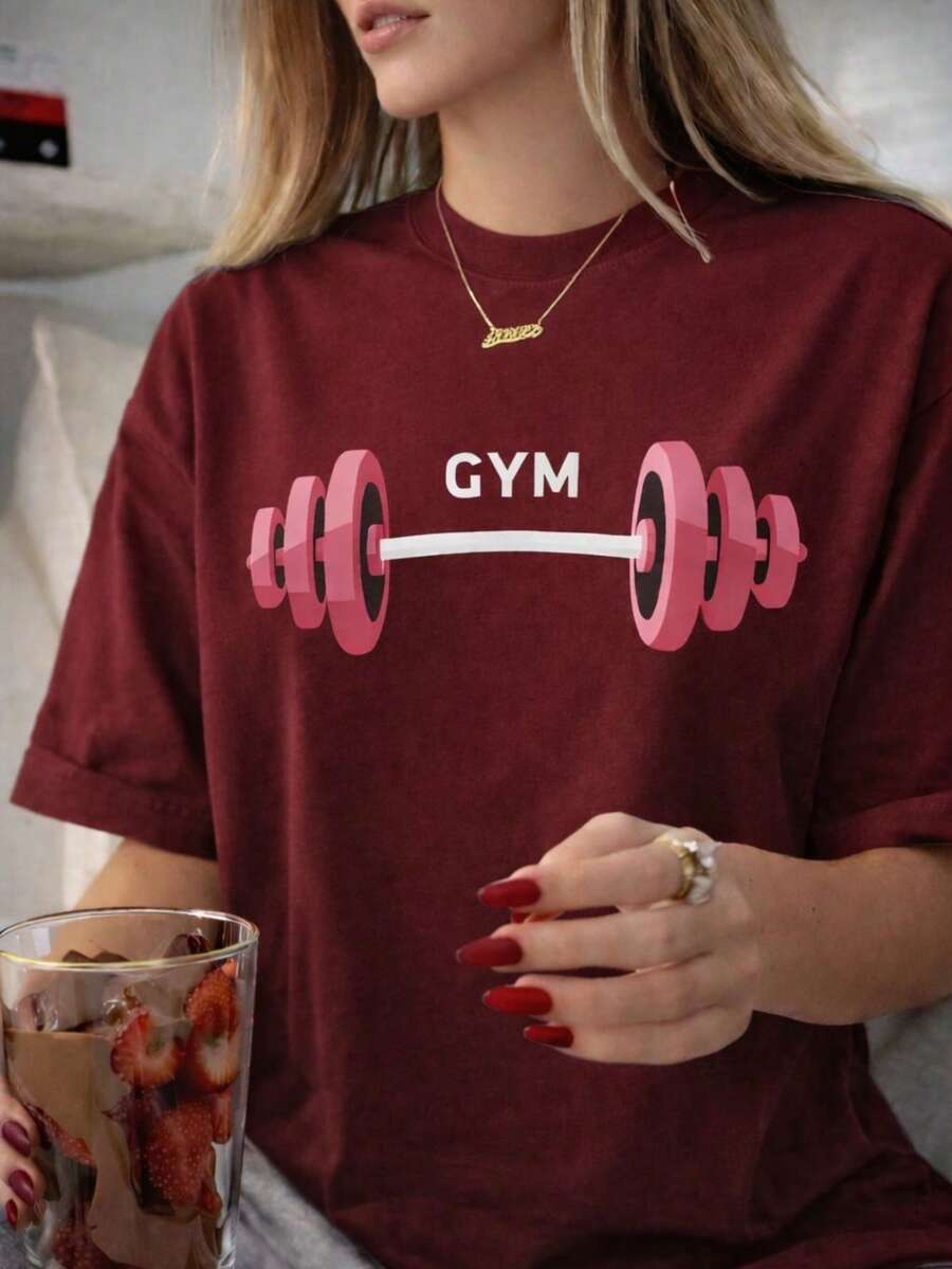 Camiseta Feminina Academia GYM Blusa 100% Algodão Camisa Gola Redonda - Vermelho - Visão 1
