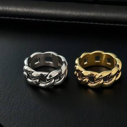 1 Stück Edelstahl Ring mit einzigartigem Kettendesign, im Punk-Stil, langanhaltend, hypoallergen, wasserdicht, farbbeständig, für den täglichen Gebrauch von Männern