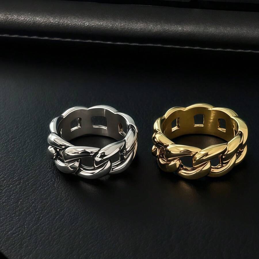 1pc Stainless Steel Unique Chain Design Niche Punk Style Hypoallergenic Waterproof Fade-Resistant Everyday Wear Men Ring - Chain Men's Ring 3 - View 1
