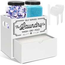 Dryer Sheet Container For Laundry Room Organization, Laundry Pods Container Include 2 Plastic Jars With Lids For Laundry Room Storage, Drying Ball And Laundry Detergent Dispenser, Laundry Room Decor - White 1pc - View 3