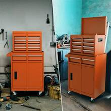 COSTWAY 5-Drawer Rolling Tool Chest, Heavy-Duty Metal Tool Cabinet On Wheels With Locking System, 2-In-1 Large Capacity Toolbox For Garage, Workshop & Warehouse Storage, Orange - A - View 7