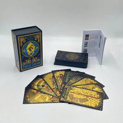 طقم هدايا بطاقات التارو ذات السماء النجمية الذهبية الكلاسيكية - 78 بطاقة تارو باللونين الأسود والذهبي للمبتدئين، طقم بطاقات التارو - بطاقات تارو أصلية متعددة الأوضاع - دليل طقم بطاقات التارو، معاني بطاقات التارو للمبتدئين والخبراء، 4.7 بوصة * 2.8 بوصة (12 سم * 7 سم)، القدر والتنبؤ والأوراكل، عيد الميلاد وعيد الشكر والهالوين، هدية، قراءة الطالع، المستقبل، النبوءة، هدية بطاقات التارو