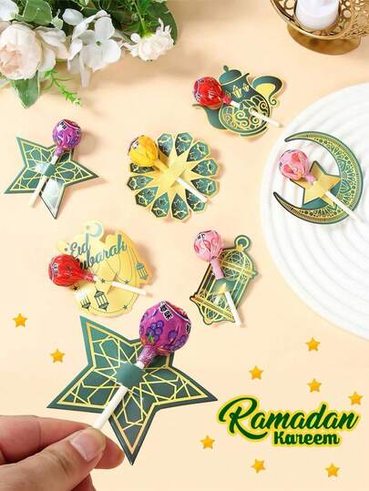 48pcs Green And Gold Eid Lollipop Holders, Ramadan Kareem Lollipop Decor Card, Ramadan Mubarak Paper Candy Cards,Ramadan Party Gifts, Party Favors, Ramadan Mubarak Islam Advent Day, Ramadan Decorations For Home, Ramadan Kareem, EID Mubarak Decoration, Islam Muslim Event Party Supplies, Al Adha EID Muslim Decor