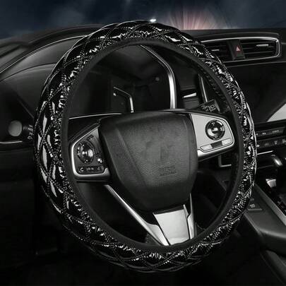 Funda de volante de coche de piel sintética PU brillante y suave sin anillo interior con banda elástica