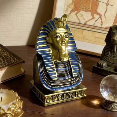 1pc Vintage Ancient Egyptian Pharaoh Figurine, Decorative Craft Home Decor, Creative Living Room Art Ornament