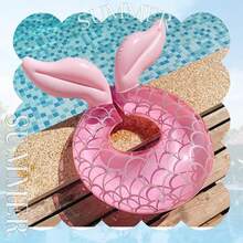 Inflatable Mermaid Shaped Baby Swim Ring, Children Swimming Ring Pool Toy, Summer Outdoor Beach Inflatable Swim Float For Girls - Pink - View 5