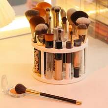 1 buah Kotak Penyimpanan Kuas Makeup dan Kosmetik Berputar 360 Derajat, Tempat Kuas Plastik Tahan Lama, Penyimpanan Praktis Multi-Kompartemen untuk Lipstik, Kuas, Pena, dll., Cocok untuk Meja Rias, Studio Seni, Menghemat Ruang Meja - View 6