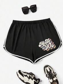Custom Color-Blocked Shorts, Custom Shorts - Add Your Photos (Patterns/Logos/Selfies/Pets/Family Photos/Friends Photos, Etc.) To Design Your Own Personalized Printed Shorts As A Gift For Your Girlfriend, Partner, Etc. Comfortable And Casual, Women's Color-Blocked Shorts, Custom Prints, Custom Shorts, Women's Custom Shorts. Black Summer - Black - View 2