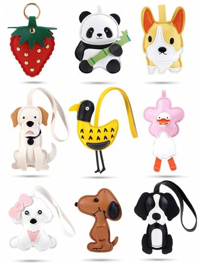 1件可爱皮革包包吊坠钥匙扣，带钥匙圈和PU皮绳，装饰背包包配件 H849