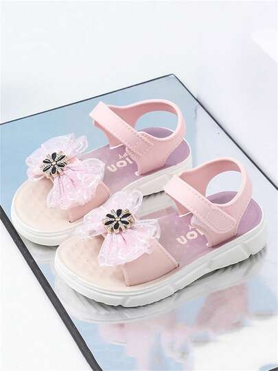 1 Pair Purple Cute Bow Toddler/Infant Outdoor Sandals, Beach Shoes, Rain Shoes, Soft Bottom, Non-Slip, Hook And Loop Closure, Fashionable Solid Color Cute Open Toe Sandals, Breathable, Quick Drying, Suitable For Spring/Summer, Beach, Outdoor Play