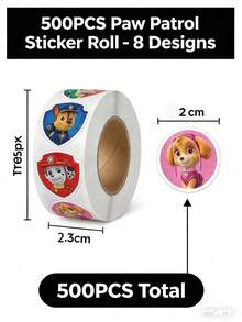 500 peças/Rolo Adesivos Rolo PAW Patrol, Decalques de Vedação de Desenho Animado DIY, Decalques de Laptop PVC, Decoração de Skate, Adesivos de Recompensa, Brinquedos - Branco - Visão 5