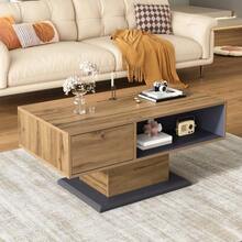 Modern Coffee Table With Double-Sided Storage, Large Shelf And Additional Inner Compartment: Versatile Living Room Table With A Practical Organizational Design. - Gray + Wood - View 7