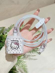 SANRIO Bộ 5 món phụ kiện hình Hello Kitty đáng yêu, tương thích với ốp lưng sạc trong suốt 18W/20W, bao gồm ốp điện thoại 13/14/15 inch, cáp dữ liệu và bảo vệ cáp, món quà hoàn hảo. - Nhiều màu - Xem 8