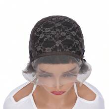 精灵短款假发 真人发短卷发蕾丝前假发 女士巴西蓬松卷曲波波头假发 13x1 透明蕾丝假发 自然黑假发 - Natural Black - 查看 10