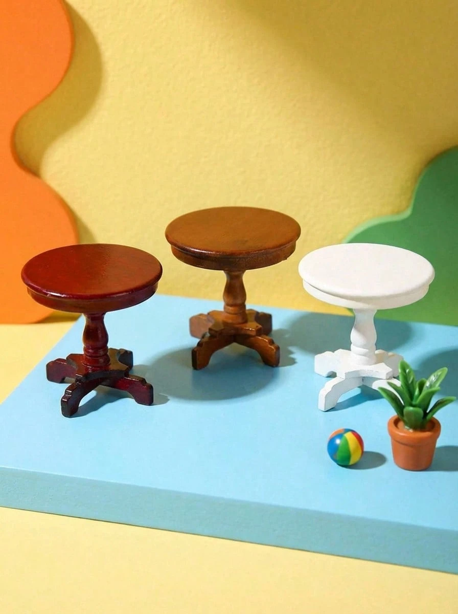 POKOJA LAND 1/2 chiếc Bàn tròn gỗ mini thủ công tỷ lệ 1:12 kèm khăn trải bàn ren, thích hợp cho đồ nội thất nhà búp bê trong nhà/ngoài trời, chủ đề Anime, tuyệt vời cho Giáng sinh, Halloween, Phục sinh, Lễ tạ ơn - Bàn đa năng cho nhiều phòng khác nhau (Làm thủ công, bề mặt hơi không bằng phẳng là bình thường) - Nhiều màu - Xem 1