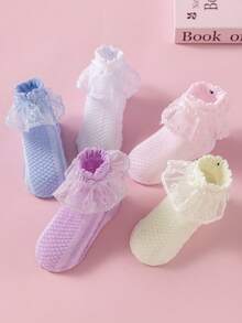 1/5 đôi tất cho bé gái, tất kiểu công chúa dễ thương viền ren, mềm mại, thoải mái, thoáng khí, thân thiện với da, thích hợp cho mặc hàng ngày, ngày lễ, du lịch, đi học, thể thao, ngày Valentine. - Nhiều màu - Xem 3