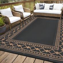 1Pcs Outdoor/Indoor Rug Plastic Straw Area Rug Bordered Waterproof PP Tube Woven Picnic Mat For Patio Decor Porch Balcony Picnic Rug(Please Refer To Other Colors For Detailed Images Of Blue-Green, Orange Red, And Black Brown) - 黑棕色 - 查看 2