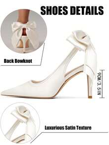 Women Slingback Stiletto High Heels Pointed Closed Toe Bow Satin Heeled Pumps Women Elegant Valentine's Day Wedding Party Dress Shoes - 白色 - 查看 10
