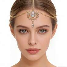 Diadema de novia de moda retro con flecos, decoración multicapa con cadena de frente y rhinestones, tocado de princesa - Multicolor - Ver 1