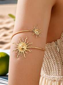 1pc Minimalist Fashion Sunflower Arm Band, Versatile Unique Design Suitable For Daily Wear - Gold - View 1