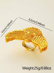 1pc Fashionable Unique Dubai Middle East Eagle Ring, 18K Gold Plated Copper Adjustable Open Ring, Suitable For Party, Gift, Daily Wear - Yellow Gold - View 3