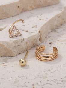 3 piezas Pendientes de aro triangulares de cobre para mujer - Amarillo Oro - Ver 4