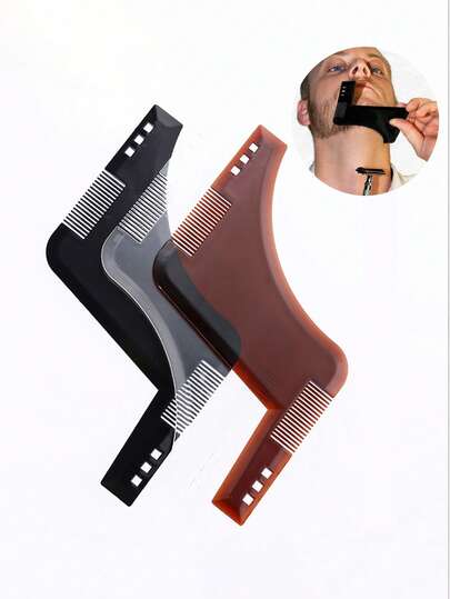 Men's Beard Shaping Comb, Beard Styling Tool, Beard Brush, Beard Shaping Template, Plastic Hair Comb, Lightning Beard Comb, Portable Comb Storage For Barbershop And Salon