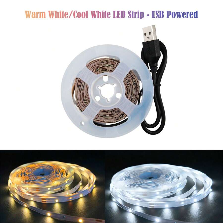即插即用型USB LED灯带。可选暖光或白光,背面自带粘胶,安装简便。适用于装饰客厅、卧室、书桌和橱柜。 - USB Warm/ White LED Strip - 查看 1