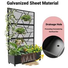 Jardinera con mampara de privacidad, 183 cm de alto x 119 cm de ancho. Mamparas de privacidad para exteriores con 3 paneles y bancal elevado para plantas trepadoras y hortalizas. - Negro - Ver 6