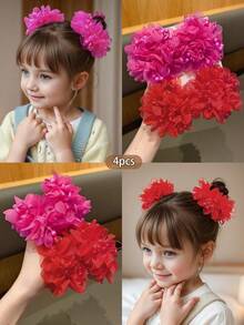 4pcs Cute Flower Hair Scrunchies, Suitable For Daily Use And Performances - Multicolor - View 10